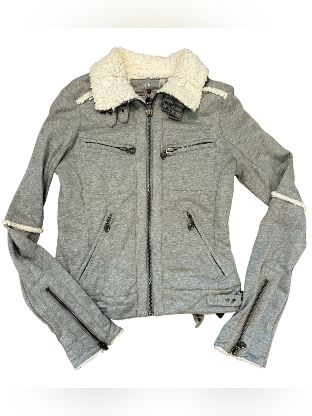 Twisted Heart Los Angeles Women’s Small Gray Sherpa Lined Moto Jacket Full Zip